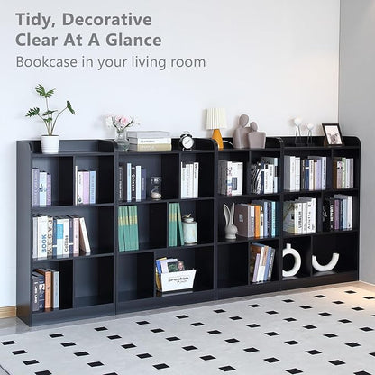 Book Shelf with Back Panel Stability 5 Cube Bookcase Multifunctional Cube Storage Organizer Shelf for Bedroom Living Room Office Closet School in Black with 23.62''W