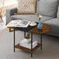 OYEAL Small Round Coffee Table for Living Room Farmhouse Oval Center Table Circular Coffee Table with 2-Layer Storage and Opening Shelf for Display,Small Space,Home Office,Black & Brown