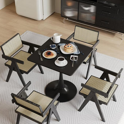24" Black Tulip Table for Kitchen, Small Square Dining Table for 2 Person, Mid Century Modern Tables with Sturdy Metal Pedestal Base for Living Room, Cafe, Office, Pub, Bar, Bistro