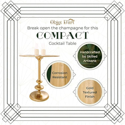 OBJET D'ART Small Round Gold End Table, Rachel, 23" Height, Vintage Metal Accent, Side, Pedestal, Coctail and Drink Tables for Living Room and Small Spaces