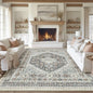 zesthome 8x10 Area Rugs for Living Room,Non-Slip Backing Washable Rugs,Vintage Large Area Rug，Stain Resistant Home Decor Rug (Grey/Orange,8'x10')