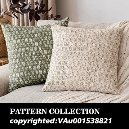 Foindtower Set of 2 Decorative Neutral Floral Print Throw Pillow Covers Vintage Accent Farmhouse Cushion Covers Boho Home Decor for Sofa Couch Chair Bedroom Living Room Outdoor,22×22 Inch,Ivory Beige