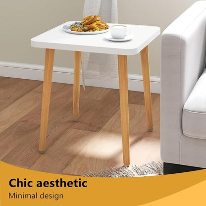 Simple End Table,Modern Side Table with 4 Solid Wood Sturdy Legs for Living Room,Nightstand Bedside Table for Bedroom Balcony (White)