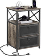 VECELO Oak Gray End Table with USB Ports and Outlets,24 Inch Nightstands with Charging Station and Storage Shelf for Bedroom,Living Room, 1 Set