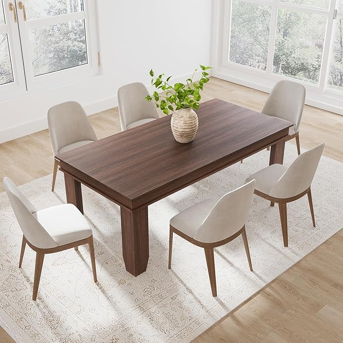 GarveeHome Farmhouse Dining Table for 6-8 People, 71" Long Brown Kitchen Tables with Wooden Sturdy Frame, 6 Ft Large Rectangular Dinner Table for Living Room, Kitchen, Dining Room