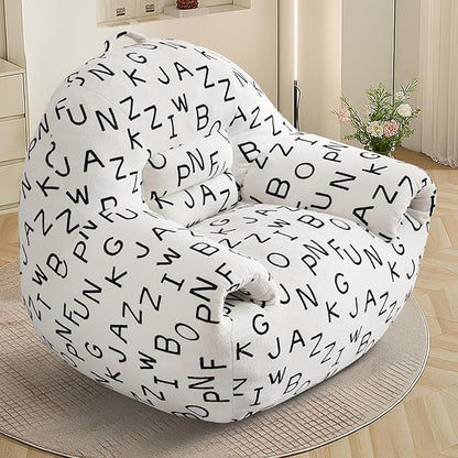 DAICO Bean Bag Chairs for Adults Comfy Bean Bag Sofa Chair with Armrests Single Lazy Floor Sofas Accent Chair with Foam for Living Room Bedroom Reading Gaming Office (Letter White)