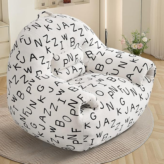 DAICO Bean Bag Chairs for Adults Comfy Bean Bag Sofa Chair with Armrests Single Lazy Floor Sofas Accent Chair with Foam for Living Room Bedroom Reading Gaming Office (Letter White)