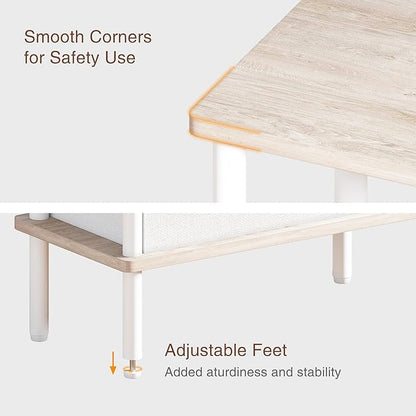 Narrow Side Table with Fabric Basket, End Table for Small Spaces, Slim Nightstand with 3-Tier Storage Shelf, Sofa Beside Table, for Living Room, Bed Room, Natrual Oak