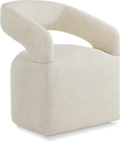 Upholstered Dining Chairs with Removable Casters Barrel Side Armchair with Rollers for Diningroom Bedroom Livingroom Reading Room, Cream Beige, 1PCS