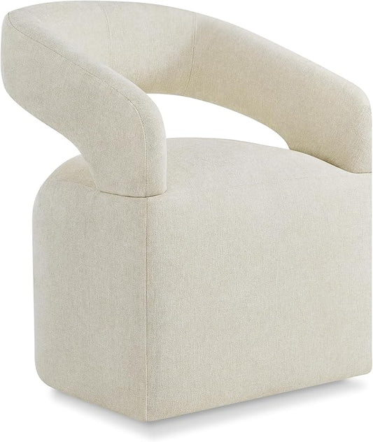 Upholstered Dining Chairs with Removable Casters Barrel Side Armchair with Rollers for Diningroom Bedroom Livingroom Reading Room, Cream Beige, 1PCS