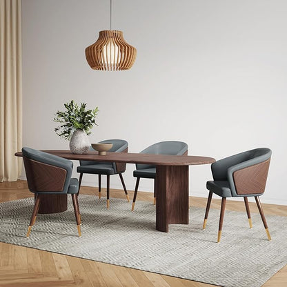 Manhattan Comfort Reeva Modern Dining Chair Upholstered in Tight Fit Leatherette, Accent Furniture with Solid Beech Wood Frame & Legs with Stylish Gold Tips, Graphite Grey