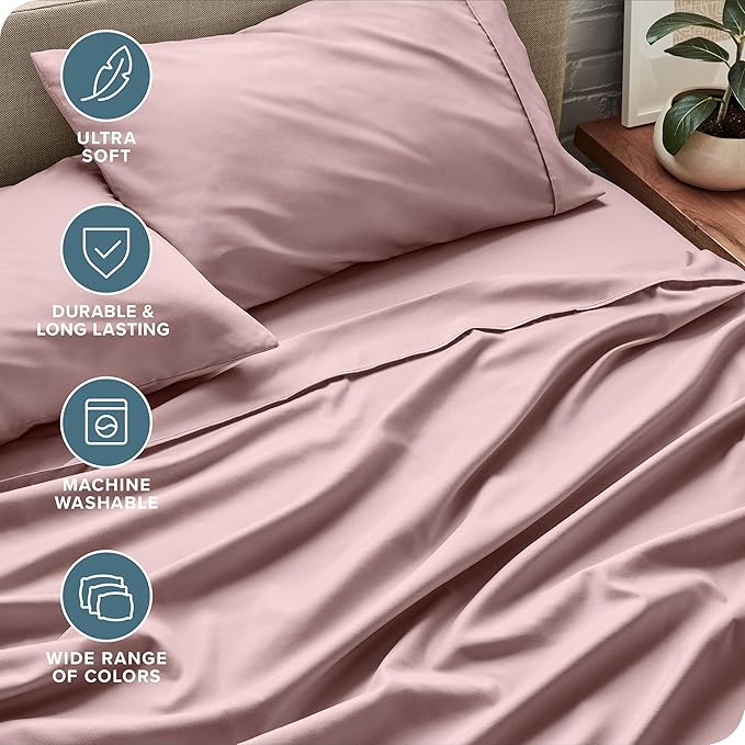 Bare Home Full Sheet Set - Luxury 1800 Ultra-Soft Microfiber Full Bed Sheets - Double Brushed - Deep Pockets - Easy Fit - 4 Piece Set - Bedding Sheets & Pillowcases (Full, Mauve)