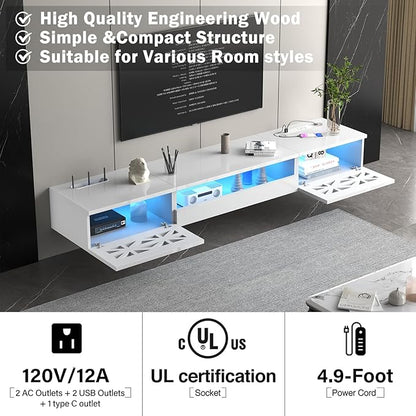 Floating TV Stand, 71" Floating Entertainment Center Wall Mounted,Floating Wall Mounted TV Shelf with Modern High Gloss tv Cabinet Media Console with Storage