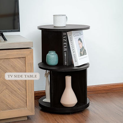 KAYMILY Living Room Side Table, Office Round Bookshelf End Table, Bedroom Mid Century Modern Nightstands, Contemporary Accent Tables - Easy Assembly - MDF Wood - Stationary - Black