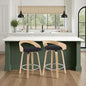 Armen Living Sonia Modern Swivel Counter Height Bar Stool with Black Upholstered Seat and Patterned Oak Wood Finish
