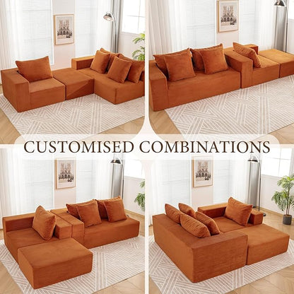 INGEROOM 108" Cloud Sectional Couch with L-Shape Chaise, Modular Sofa Memory Foam, Boneless Sofa with Movable Ottoman, Upholstered Couches for Living Room Bedroom, No Assembly Required, Orange