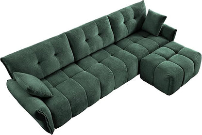 Modern Chenille Fabric 3-Seat Sofa w/Ottoman+2 Pillows, Premium Upholstery Living Room Couch with Tufted Backrest & Comfortable Armrests and High-Resilience Memory Foam Cushions,Green