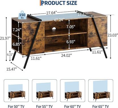 GAOMON TV Stand for 60 55 50 45 Inch TV, 47" Mid Century Modern Entertainment Center with Adjustable Open Shelves & Metal Legs, Industrial Media Console Table for Living Room, Rustic Brown