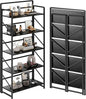 JSB No Assembly Folding Bookshelf, 5 Tier Industrial Metal Book Shelf for Storage, Vintage Wood Foldable Bookcase for Living Room, Bedroom, Office Organization Shelves