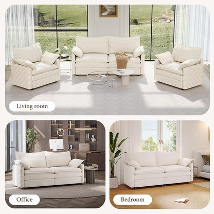 Vesgantti 74" Loveseat Sofa for Living Room, Comfy Cloud Couch Deep Seat Corduroy Modern 2 Seater Small Sofa with Armrest Pillow, Easy Assembly for Small Spaces, Beige