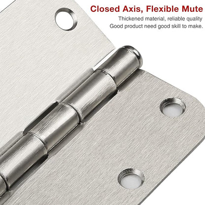 3 Pack Rounded Door Hinges Brushed Nickel 3.5 Inch 5/8" Radius Hardware Satin 3 ½" Heavy Duty Flat Iron Silver Hinge for Doors Kit Interior 3 1/2" Bedroom Kitchen Living Storage Study Room Hallway