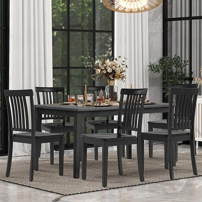 COLAMY Wooden Dining Chairs Set of 6, Solid Rubberwood Kitchen & Dining Room Chairs, High Spindle Back Windsor Style, Modern Dining Table Chairs, Non-Slip Foot Pads, Minimalist Home Furniture,Black