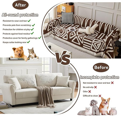 HANDONTIME Chocolate Boho Couch Cover Reversible Sofa Covers for 3 Cushion Couch Washable Couch Sofa Cover for Dogs Dark Couches Covers Chenille Sofa Protector Couch Covers for Sofa, 91" X118"