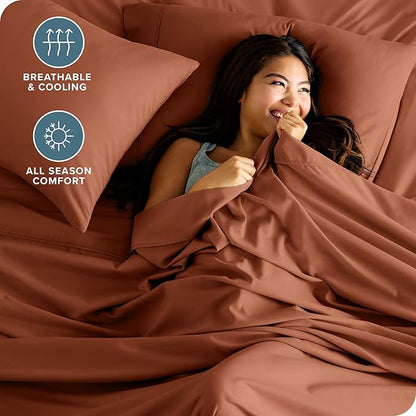 Bare Home Twin Sheet Set - 1800 Ultra-Soft Microfiber Twin Bed Sheets - Double Brushed - Deep Pockets - Easy Fit - Extra Soft - 3 Piece Set - Bedding Sheets & Pillowcases (Twin, Terracotta)