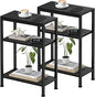 Narrow Side Table for Small Space Set of 2,3-Tier Small End Table with Shelf Holder, Slim Nightstand, Skinny Snack Couch Table in Living Room, Bedroom, Study, Kitchen and Balcony（Black