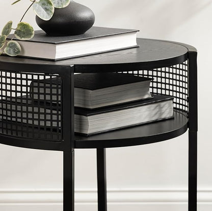 Kate and Laurel Urso Modern Tiered Round Side Table, 16 x 15 x 25, Black, Transitional Two-Tier Circle Living Room Table with Storage and Metal Mesh Construction