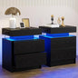LIKIMIO Night Stand Set of 2, Modern Black Nightstand with with Charging Station, Bedside Tables with LED Light and Drawers, End Table for Bedroom