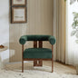 Christopher Knight Home Modern Velvet Upholstered Accent Chair for Living Room, Home Office, Apartment, Arm Chair with Curve Backrest and Birch Wood Legs, Three Legs Structure, Forest Green and Brown