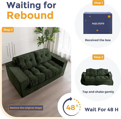 MAXYOYO Bean Bag Chair for Adults, Upholstered Floor Sofa with Armrests, Loveseat Boneless Couch with Tufted Cushion & Backrest, Sofa in A Box, Large Bean Bag Couch for Bedroom Living Room, Green
