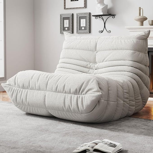 Bean Bag Chairs for Adults, BeanBag Reading Chair Memory Foam Couch, Floor Chair Soft Teddy Material, Comfy Reading Nook Chairs for Bedroom Living Room Office (White)
