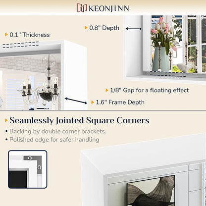 Keonjinn White Bathroom Mirrors for Over Sink 72 x 36 Inch Large Bathroom Vanity Mirror for Wall Metal Frame Modern Rectangle Mirror Square Corner Matte White Rectangular Mirror(Horizontal/Vertical)