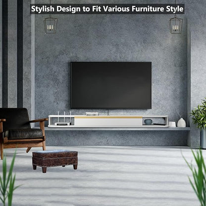 Floating TV Stand, 55'' Wall Mounted Entertainment Center TV Media Console, Floating Shelves with Door, Floating TV Cabinet Large Storage TV Bench for Living Room (White, 55.11IN)