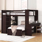 Full Size Loft Bed with Wardrobe Desk and Shelves,Solid Wood Bunk Stand-Alone Platform Bedframe,w/Safety Guardrail,for Kids Teens Adults Bedroom,Espresso