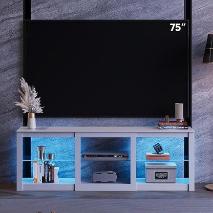 WLIVE TV Stand for 55/65/75 Inch TV, Modern Entertainment Center with LED Lights & Adjustable Glass Shelves, Sturdy Media Console for Living Room, Bedroom,Gaming (White)