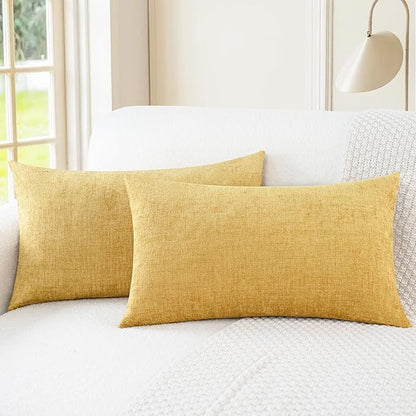 CaliTime Throw Pillow Covers Decorative 12 X 20 Inches Pack of 2 Cozy Chenille Cushion Cases for Couch Sofa Bed Living Room Home Gold
