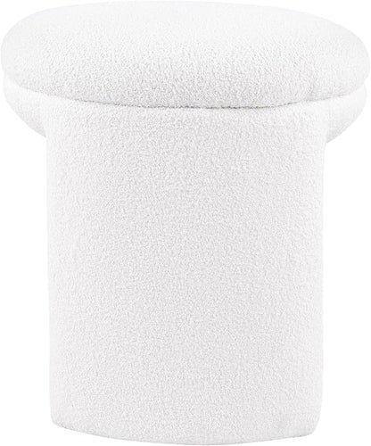 Furniture of America Rami Modern 18-inch Solid Wood Upholstered Ottoman with Pedestal Base, Vanity Stool Chair, Small Foot Stool for Bedroom, Living Room, Entryway, Beige