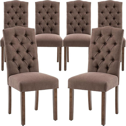 Tufted Upholstered Parsons Dining Chair Set Fabric Diner Accent Stylish Modern Kitchen Living Room with Button Sturdy Solid Wood Legs