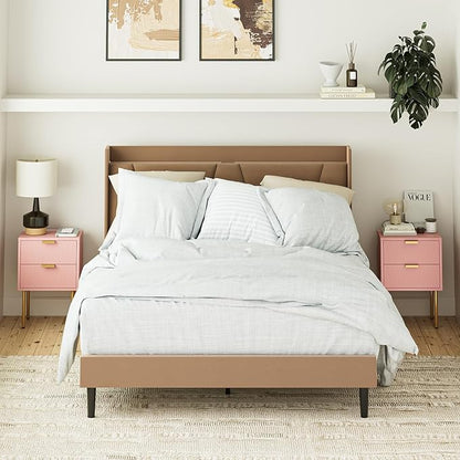Nightstand,Morden Bedside Table with Gold Frame,Small White Night Stand,End Table,Bedside Furniture,Side Table with Drawer and Shelf for Bedroom,Living Room (2Drawers, Pink)