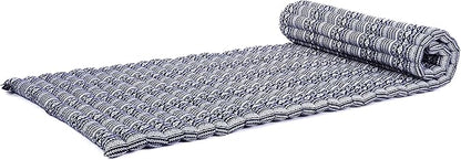 Leewadee - Foldable Floor Mattress - Japanese Roll Up Futon -Trifold Tatami Mat- Guest Floor Bed - Camping Mattress - Thai Massage Mat, Kapok Filled, 75 x 28 inches, Blue White