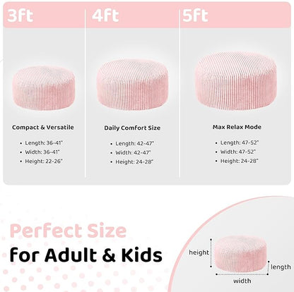 HABUTWAY 4FT Bean Bag Chair, 4' Large Bean Bag Chairs for Adults with Removable Stripe Plush Cover, Memory Foam Beanbag Chair for Living Room Bedroom Dorm (Tender Pink)
