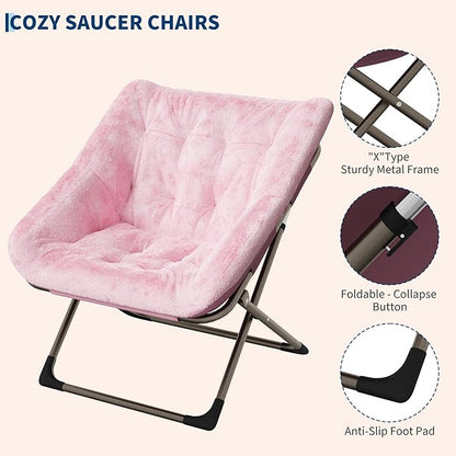 Comfy Chair for Adults, Foldable Living Room Chairs, Soft Faux Fur Folding Lounge for Bedroom Living Room Dorm Rooms, Flexible Reading Chair for Teens (2, Pink, Extra Large)