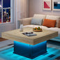 LED Coffee Tables for Living Room, Farmhouse Wood Coffee Table, 33.5" Square Coffee Table with Storage, Large Vintage Brown Center Table, Living Room Tables Cocktail Table (Natural)