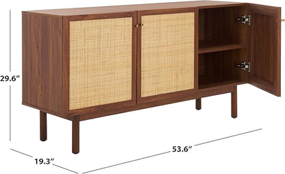SAFAVIEH Aino TV Stand for up to 60" Flatscreen – Walnut Brown with Rattan Mesh, 3 Doors with Interior Storage, Sideboard Cabinet, Entertainment Media Console (MED9618A)