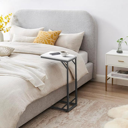 C-Shaped End Table, Small Sofa Table with Metal Frame, Adjustable Height Side Table for Couch, Living Room, Bedroom, Bedside (Black, Small)