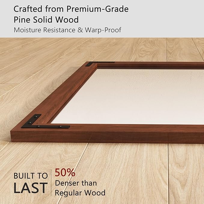VocalStar Rustic Wood Framed Mirror 18 x 26 Inch, Natural Dark Brown Wooden Rectangle Bathroom Vanity Wall Mirror for Farmhouse Boho Decor, 1/4-inch Shatterproof Glass | Waterproof