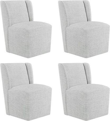 Upholstered Dining Chair with Casters Wingback Modern Side Armless Deskchair with Rollers for Diningroom Bedroom Livingroom Reading Room,Light Grey,4 Box